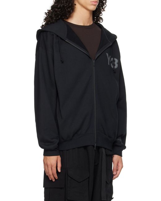 Y-3 Black Logo Printed Zip-Up Hoodie for men