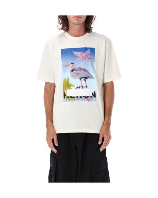 Heron Preston Blue Graphic-Printed Crewneck T-Shirt for men