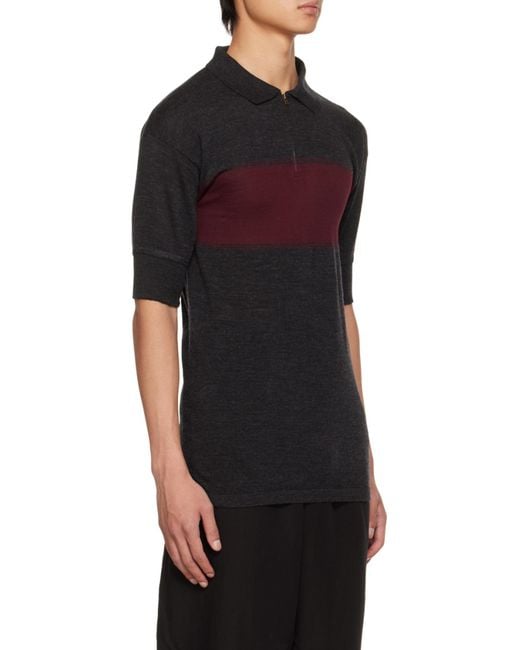 Maison Margiela Black Two-Toned Knitted Polo Shirt for men