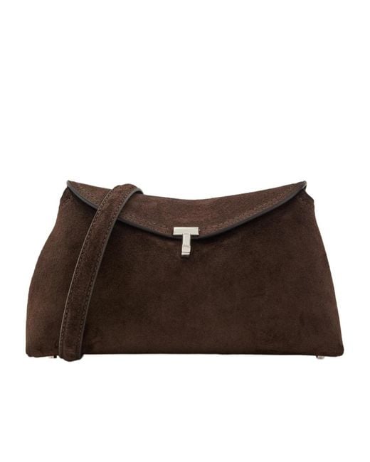 Totême Brown T-Lock Suede Clutch