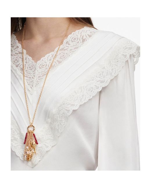 Self-Portrait Blue Cream Viscose Lace Top