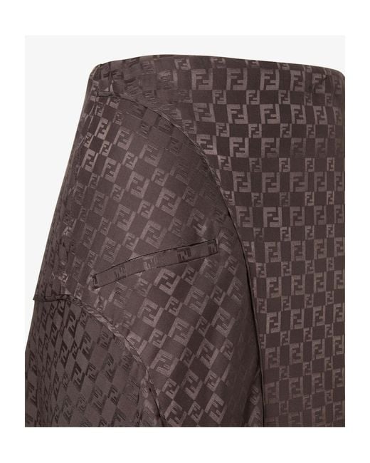 Fendi Brown Monogrammed A-Line Midi Skirt