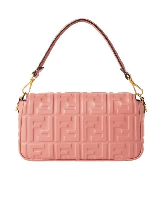 Fendi Pink Medium Baguette Ff Logo Quilted Shoulder Bag