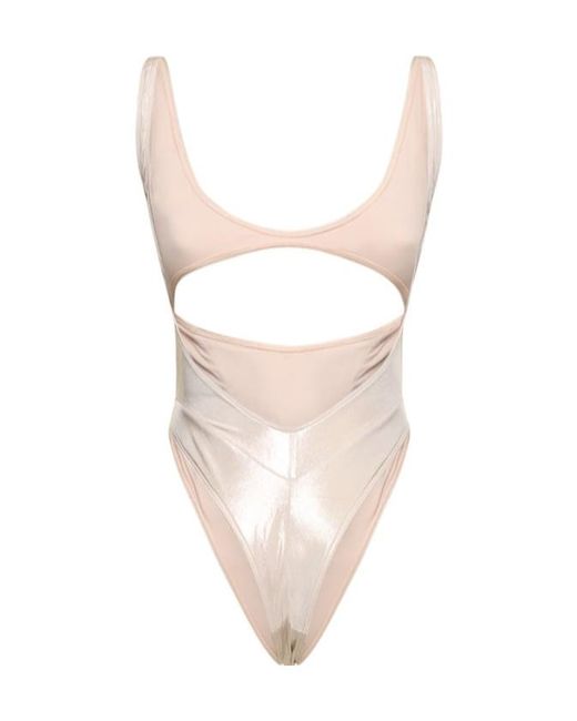 Mugler White Plain Knit Sheer One-Piece Swimsuit