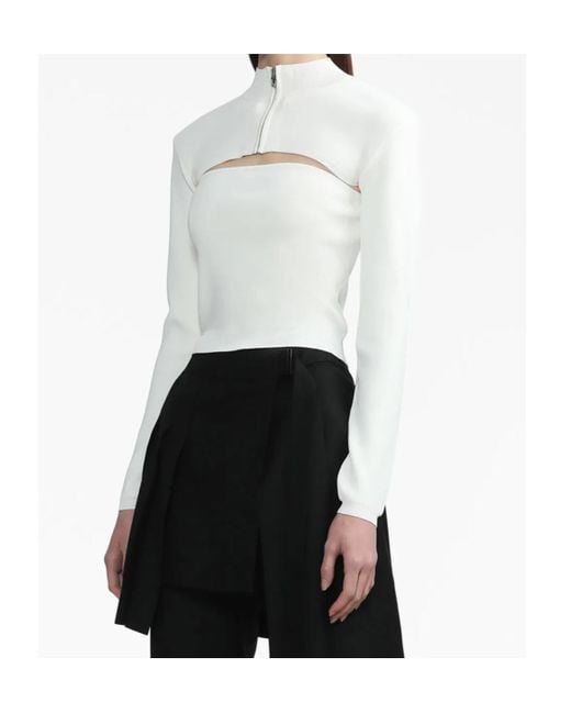Juun.J White Turtleneck Zip-Up Sweater