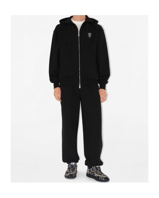 Burberry Black Ekd Motif Zip-Up Drawstring Hoodie for men