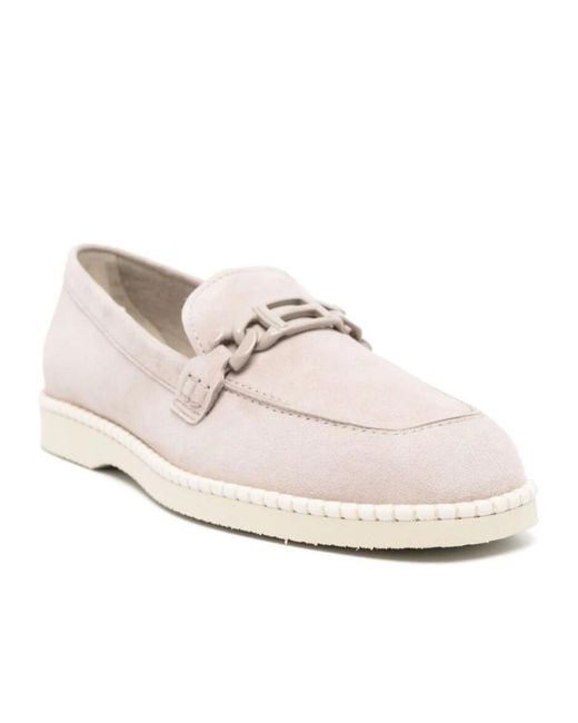 Hogan White Logo-Plaque Suede Loafers