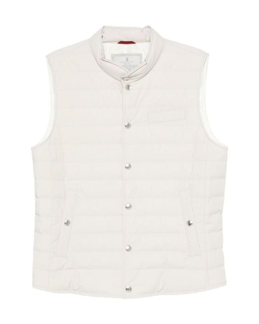 Brunello Cucinelli White Quilted Snap-Fit Fastening Vest for men