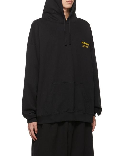 Vetements Black Embroidered Logo Hoodie for men