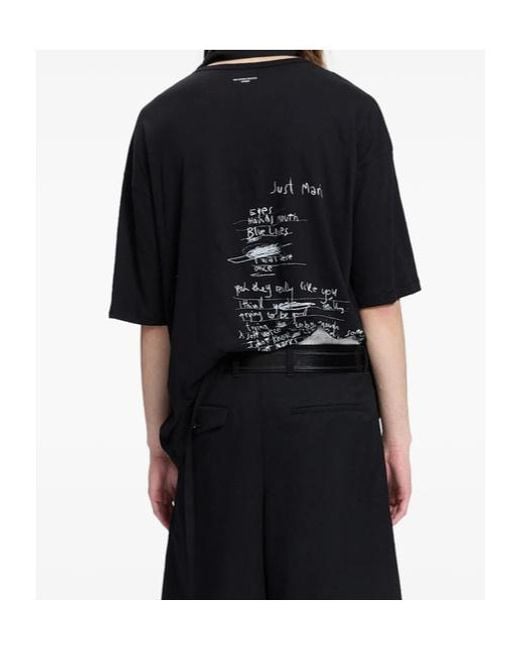 Ann Demeulemeester Black Slogan-Print Cotton T-Shirt for men