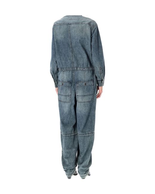Isabel Marant Blue Nadia Button-Fastening Flap-Pocket Jumpsuit