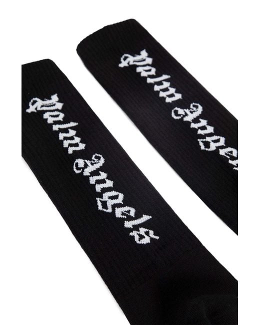 Palm Angels Black Logo Intarsia Socks for men