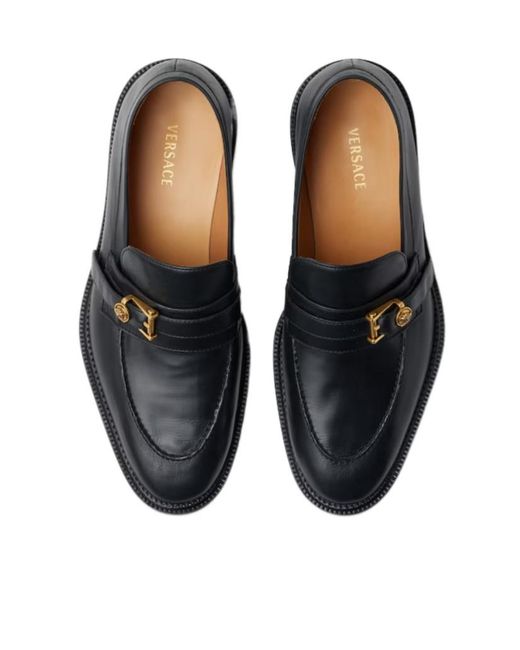 Versace Black Primo Leather Loafers for men