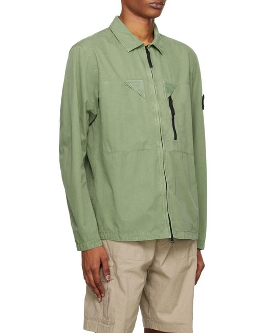 Stone Island Green Logo-Patch Shirt Jacket for men