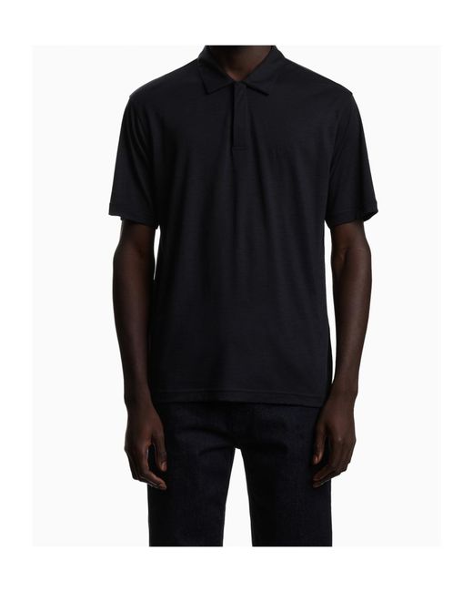 Emporio Armani Blue Logo Embroidered Short-Sleeved Polo Shirt for men