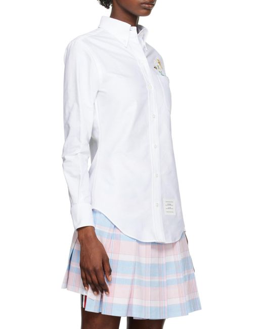 Thom Browne White Embroidered Long-Sleeve Shirt