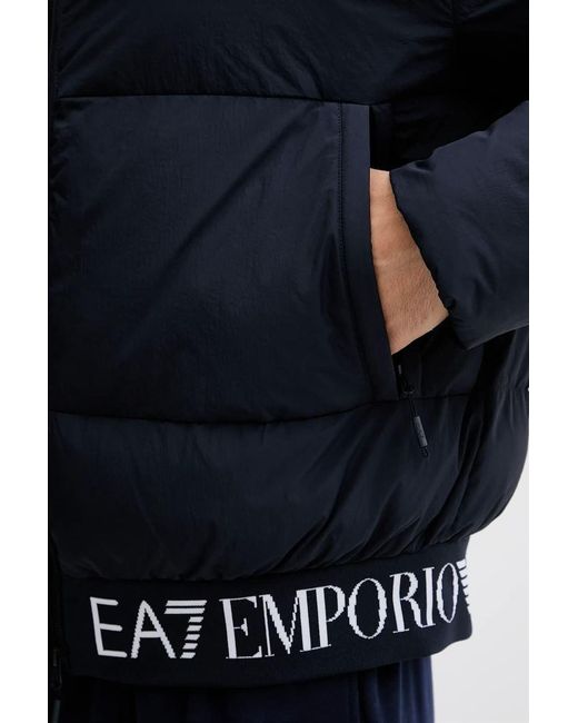 EA7 Blue Hooded Padded Jacket for men