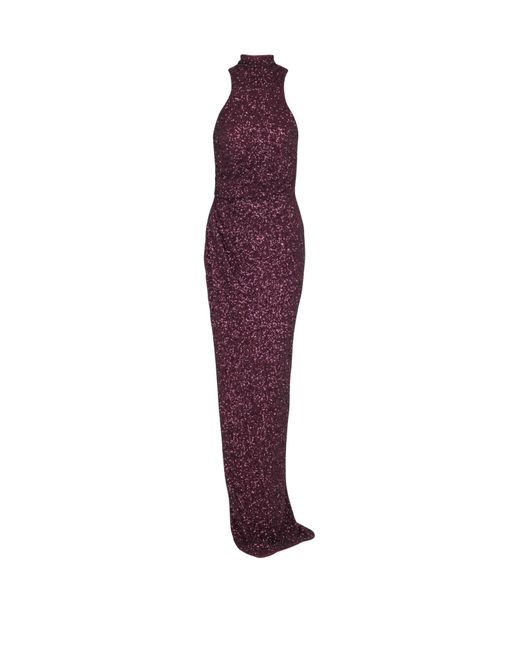 Balmain Purple High-Neck Sequin Embellished Dress