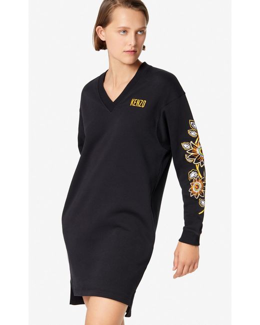 KENZO Black Embroidered Flower Logo Dress