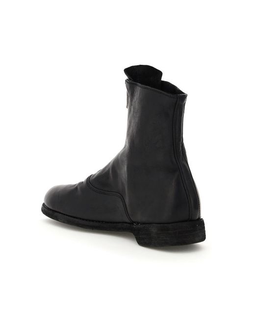 Guidi Black Leather Zip-Front Ankle Boots