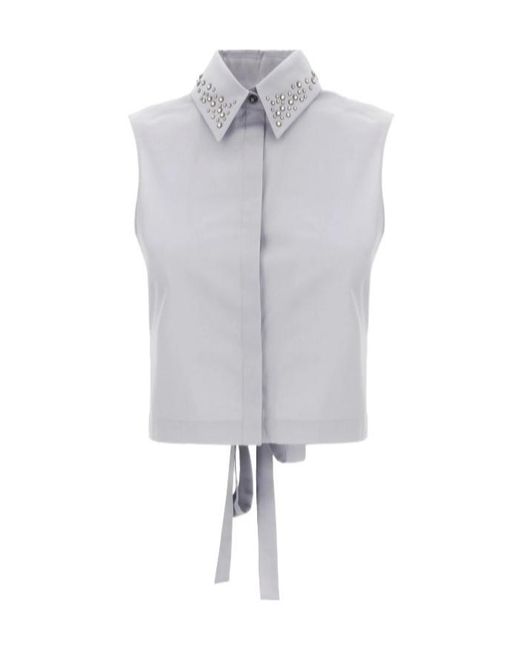 Iceberg Gray Stud-Embellished Sleeveless Shirt