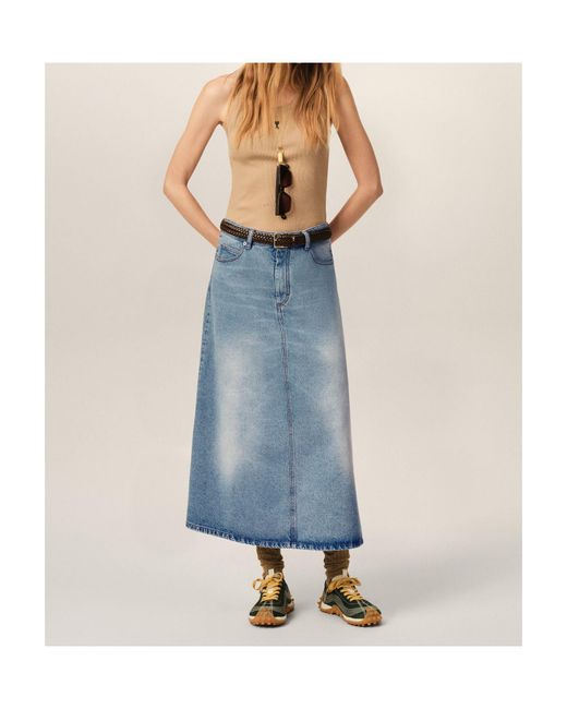 AMI Blue Long A-Line Denim Skirt