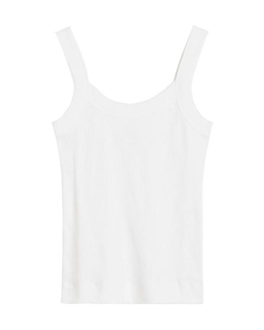 By Malene Birger White Frillio Ribbed-Knit Cotton Tank Top