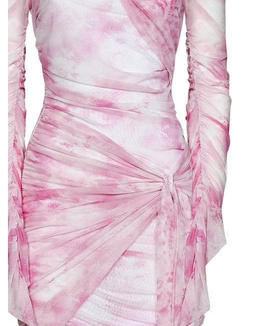 MSGM Pink Long-Sleeved Gathered Mini Dress