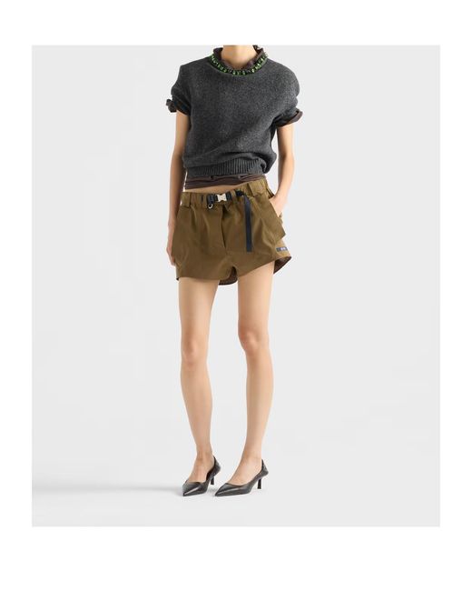 Prada Gray Embellished Short-Sleeved Jumper