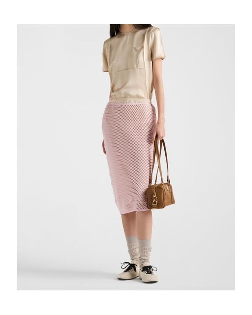 Prada Pink Logo Plaque Midi Skirt