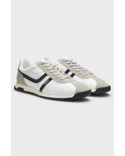 Boss White Retro Runner Sneakers for men