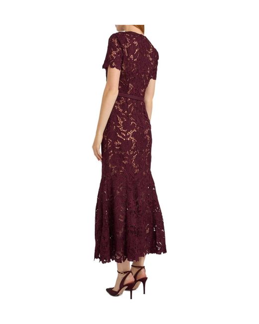 Self-Portrait Purple Belted Guipure Lace Midi Dress