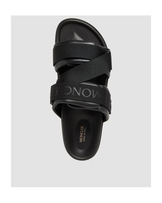 Moncler Black Mon Summer Logo Patch Slides