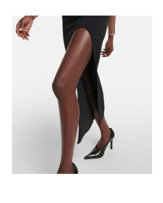 David Koma Black Leather-Trimmed Midi Skirt