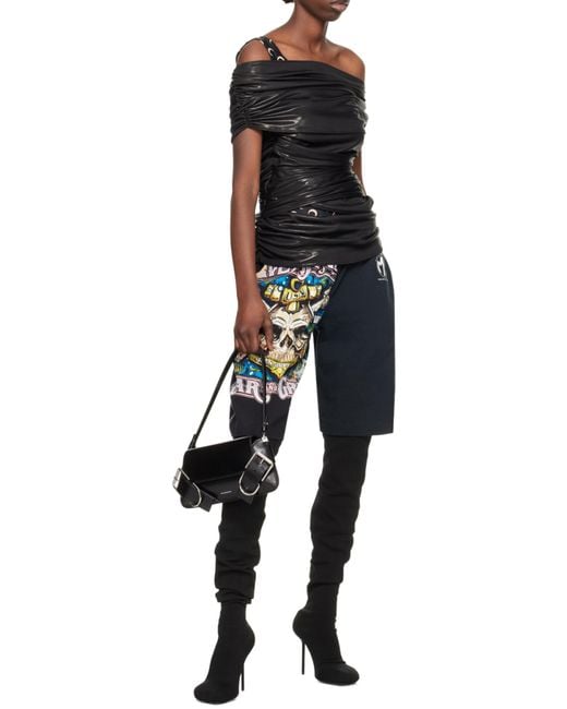 MARINE SERRE Black Single Shoulder Strap Draped Top