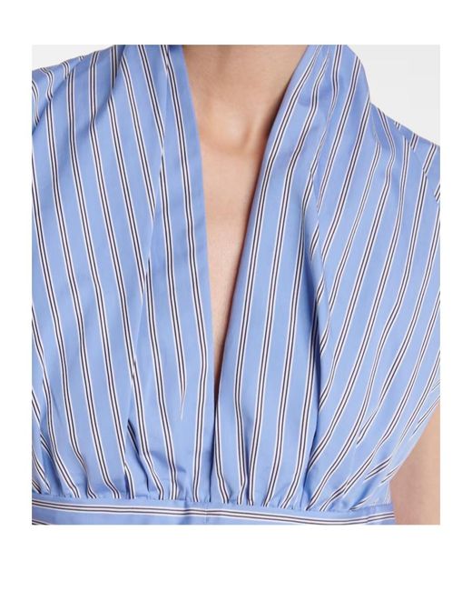 Patou Blue Striped Pleated Mini Dress