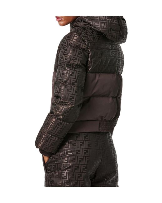 Fendi Brown Cropped Monogram Print Puffer Jacket