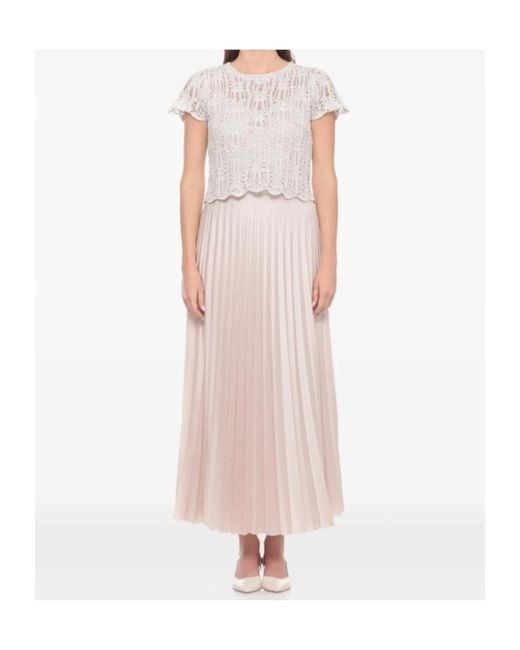D.exterior White Knit Top Pleated Maxi Dress
