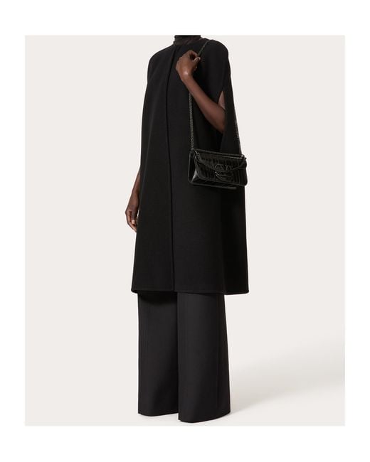 Valentino Black Straight Hem Crewneck Cape Coat