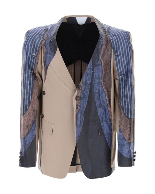 Comme des Garçons Blue Comme Des Garçons Homme Plus Trompe-L'Oeil Printed Long-Sleeved Blazer for men