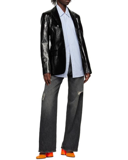 MSGM Black Faux-Leather Single-Breasted Blazer