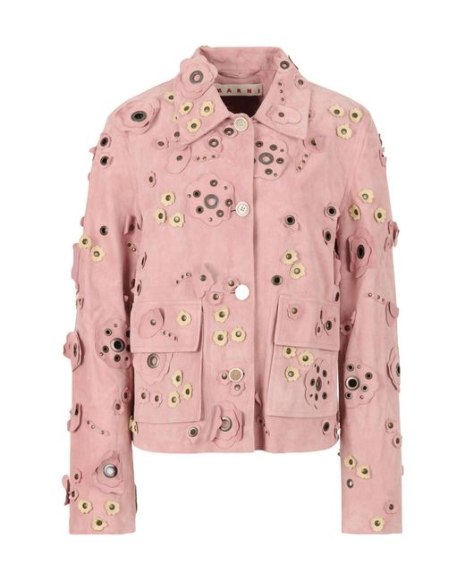 Marni Pink Floral Appliqué Buttoned Jacket