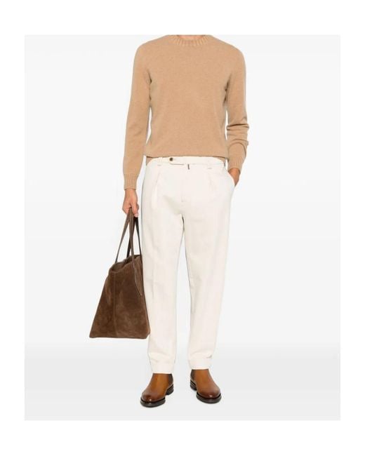 Berwich Natural Pleated-Front Turn-Up Trousers for men