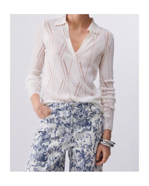 Liu Jo White V-Neck Knitted Top