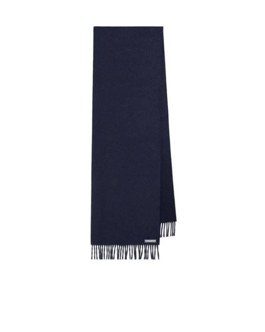 Balenciaga Blue Logo Plaque Fringed Scarf