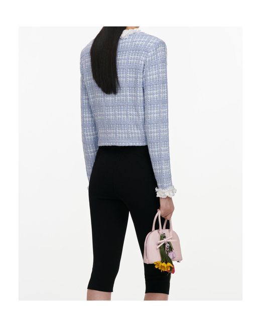 Self-Portrait Blue Check Knit Beaded Jacket