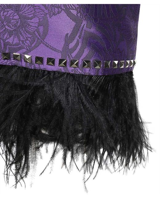 John Richmond Purple Studded Jacquard Feather Skirt