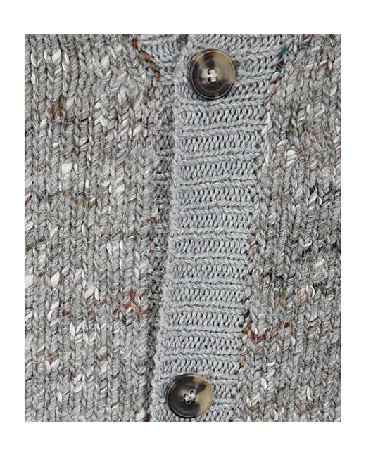 Lardini Gray Mélange Button-Up Ribbed-Trim Cardigan for men