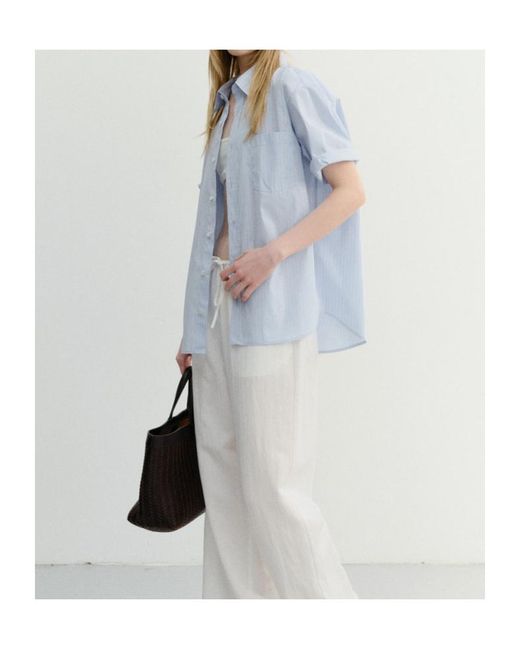 DUNST Blue Oversized Striped Short Sleeve Shirt for men