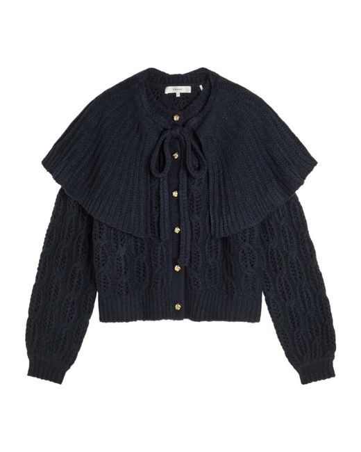 FRAME Blue Cape-Effect Cable-Knit Wool-Blend Cardigan